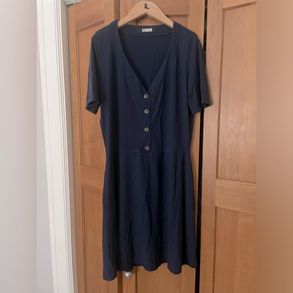 Reformation Navy Blue Ribbed Cardinal Dress
